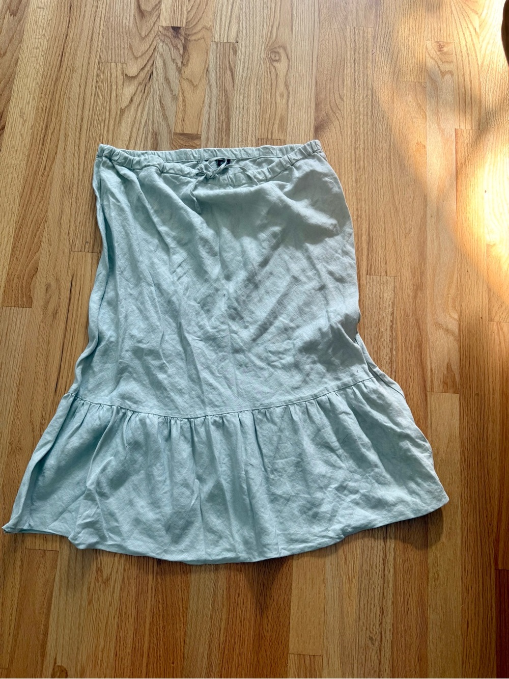 100% linen Light tan Ruffle-Hem A-Line Skirt — Casual Everyday Style